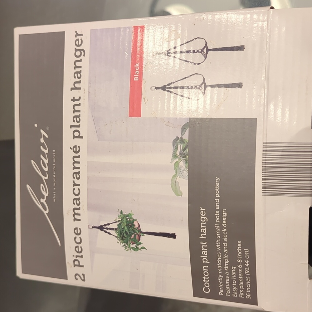 Belavi Black Macramé 2 Piece Plant Hanger